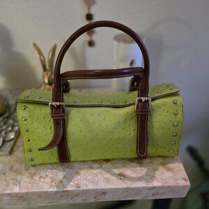 **NWT** CLAUDIA FIRENZE Italian Leather Satchel Embossed Ostrich Pattern Green
